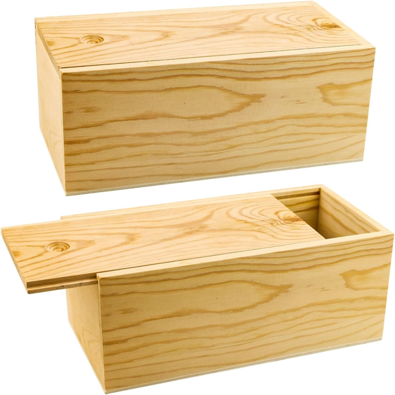 Hltop 2 Pack Unfinished Wood Storage with Slide Lid Blank Natural Wood Case Container for Christmas Wedding Party Gift Jewelry DIY Craft Hobbies Storage(7.87" x 3.94" x 3.15