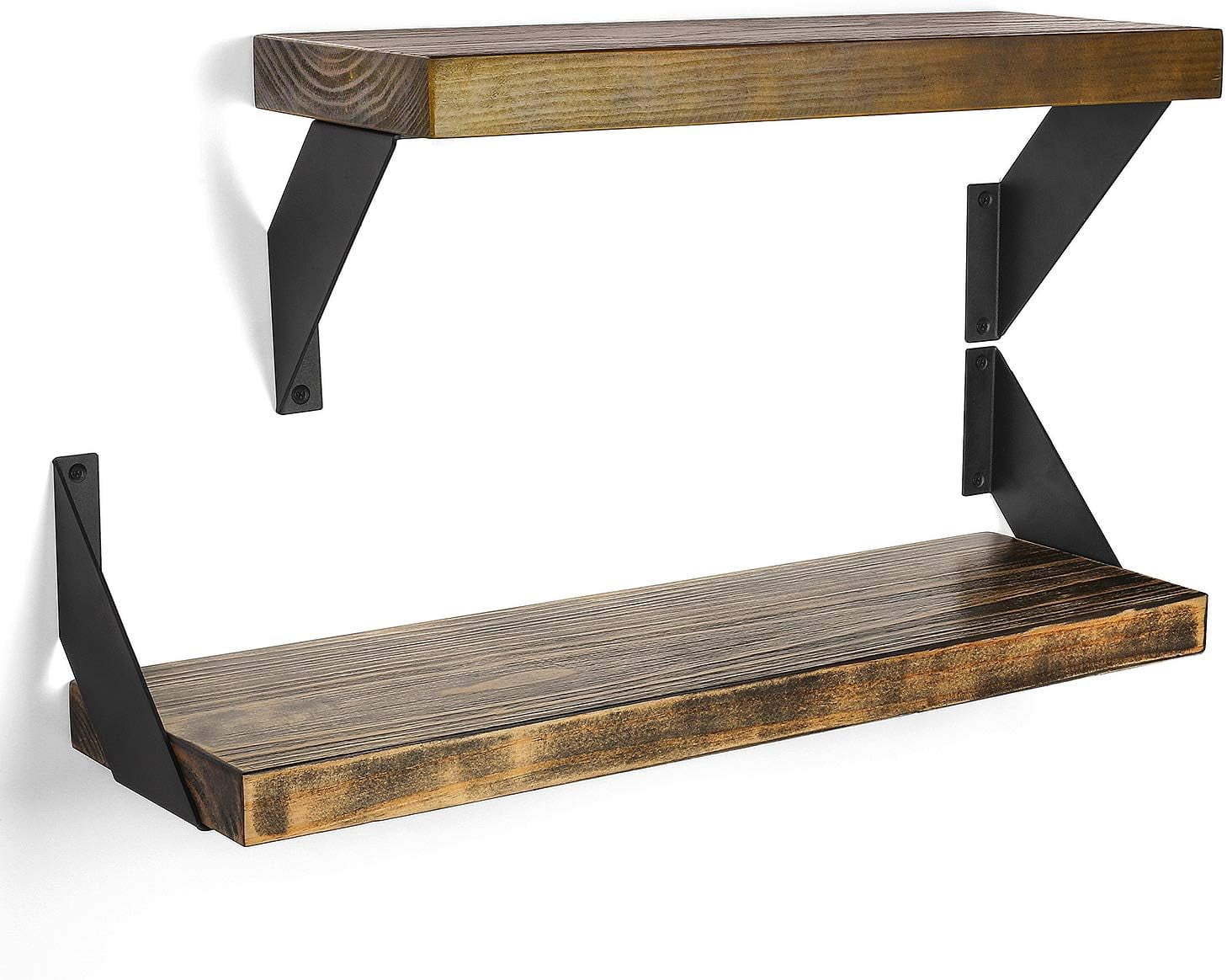 Heavy Duty 10" Floating Shelf Brackets - Industrial Black Metal, 4 Pack (Hardware Included)