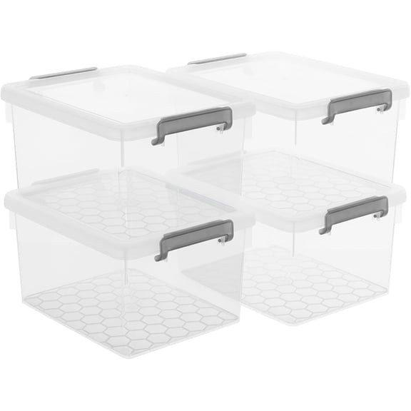 e 22.2 Qt. Plastic Storage Bins with Lids Large Stackable Storage Containers for Organizing Clear Storage Box, 4 Packs Durable Totes for Storage Toys, Clothes, Clear white