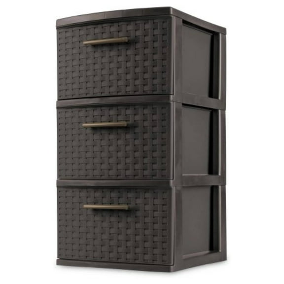 e 3 Drawer Wicker Weave Decorative Storage Tower, Espresso (2 Pack)
