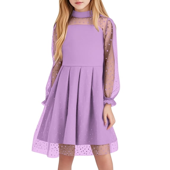e Girl Formal Prom Party Evening Modest Graduation Long Sleeve Dress Homecoming Dress for Girl Boat Neck Dance Costumes Cosplay Mesh A Line Summer Fall Dress 2026 10 Years