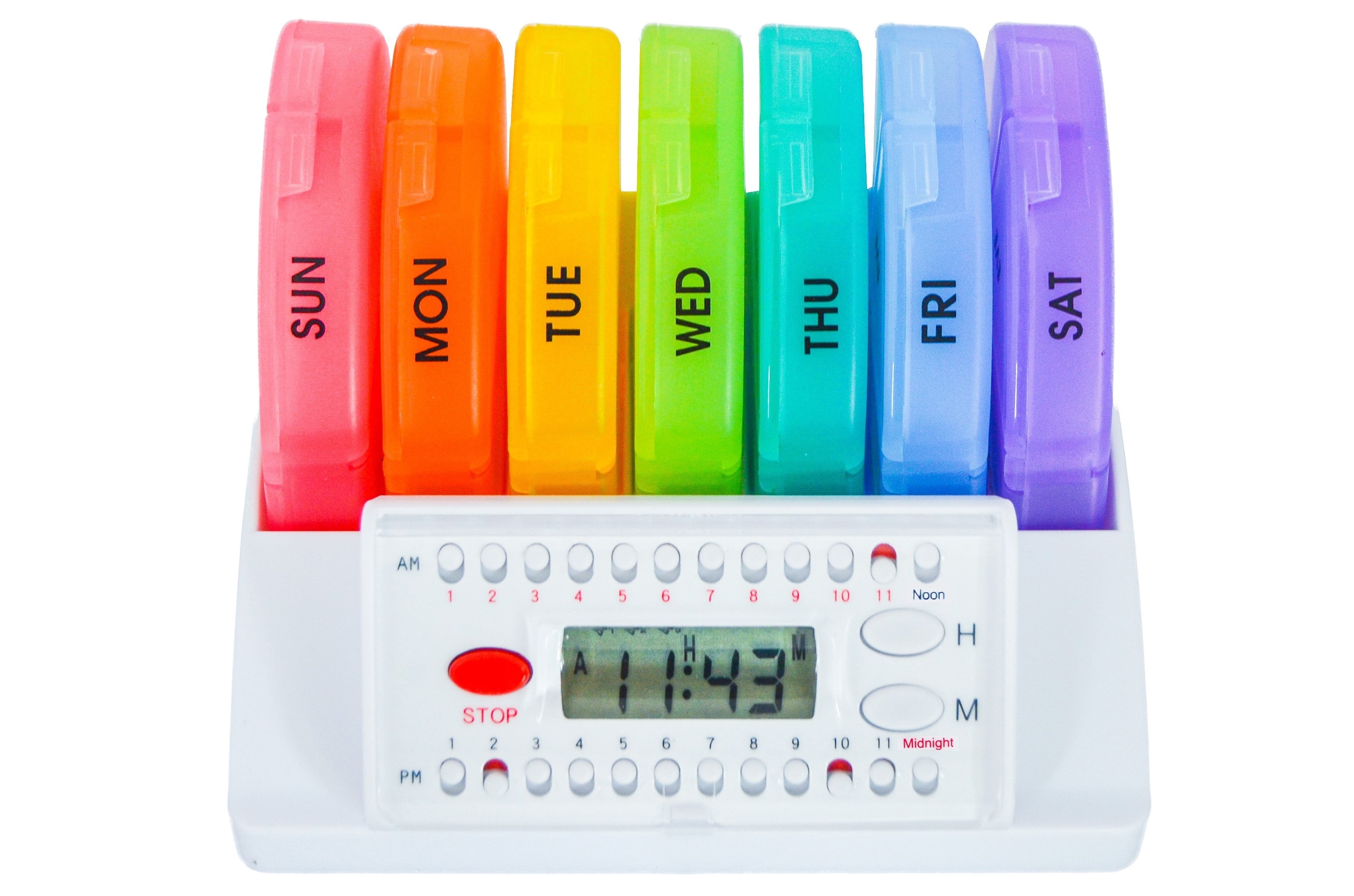 e-Pill 4 Times a Day x 7 Day Weekly Pill Organizer with Reminder, Multicolor