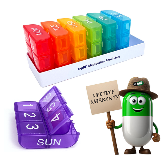 e-Pill 6 Times a Day x 7 Day Large Weekly Pill Organizer - Multicolor