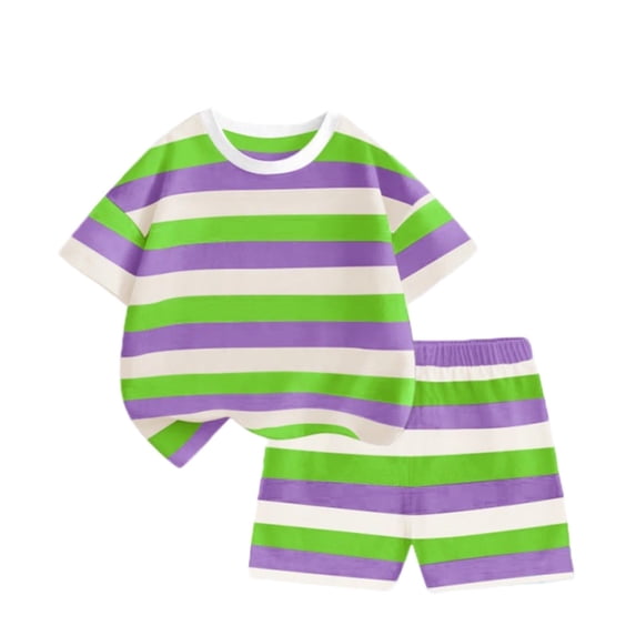 e Rainbow Print Top 2PC Sets for Kids Girl Boy Fall Summer Match Casual Two Piece Striped Straight Leg Tops Tees Shorts 2PC Sets Child 2026 Clothing Trendy 1 Year