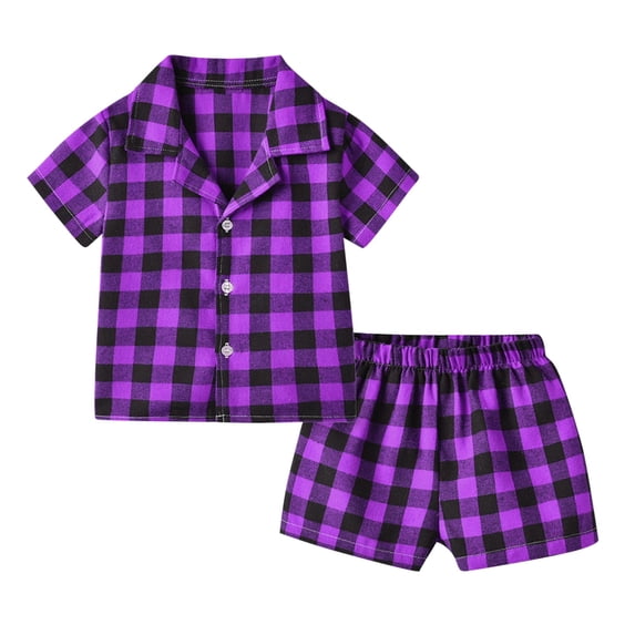e Shorts 2PC Sets for Kids Girl Boy Matching Lounge Thin Plaid Two Piece Straight Leg Top Shirts Pants Shorts Loungewear 2PC Sets Child 2026 Clothing 2 Years