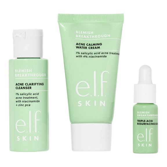e.l.f. SKIN Blemish Breakthrough Blemish Control Basics Kit, 3pc Travel-Size Acne Skincare Set
