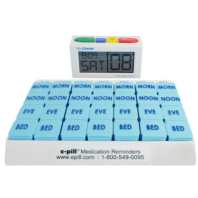 epill 4 Times a Day x 7 Day Large Weekly Pill Organizer with 4 Alarm