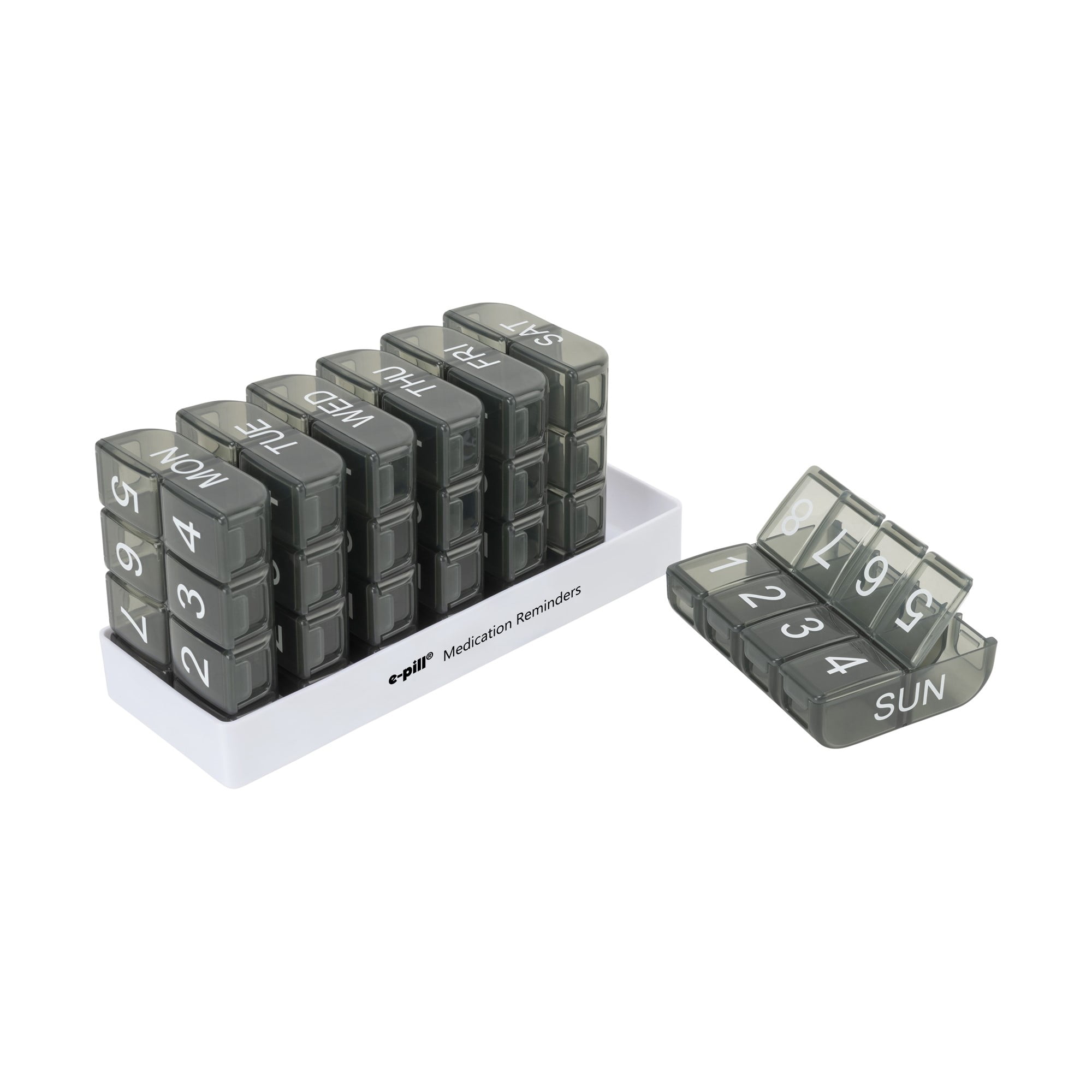 e-pill Large Weekly Pill Organizer - 7 Day x 8 Compartments per Day – Black