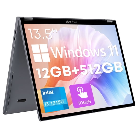 e10 2K Touchscreen Laptop, 13.5" 2 in 1 Tablet Computer, 12GB RAM 512GB SSD, Intel Core 12th i3-1215U, Windows 11 Home