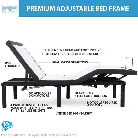 e4 Premium Adjustable Bed Frame with Zero Gravity. Massage, USB and more.