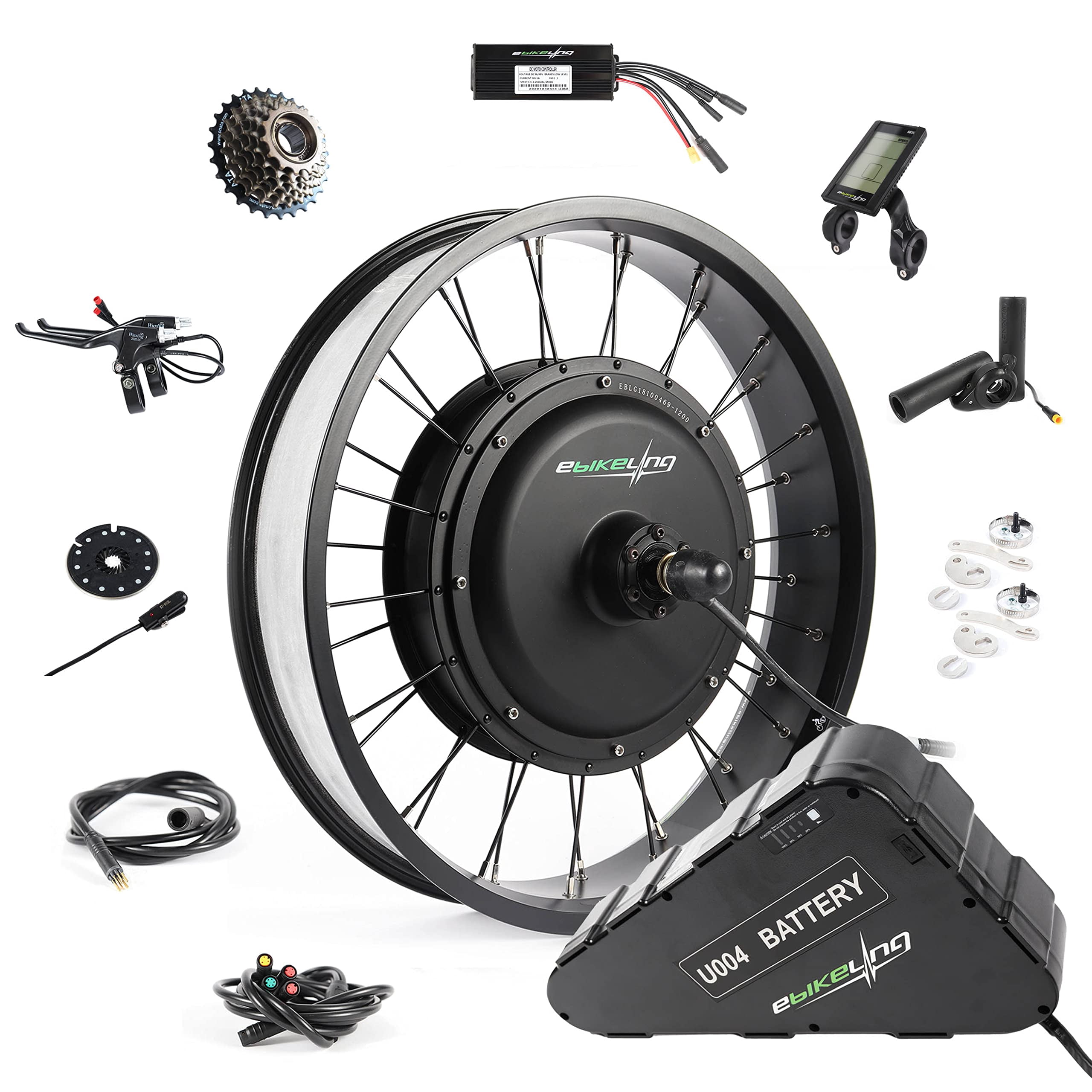 View of eBikeling 48V 1500W Ebike Conversion Kit with Battery 52V 16AH Shark ...