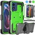 thumbnail image 1 of eBizWare Moto G Play 4G 2024 Case, with [Built-in Screen Protector] and Belt Clip Holster, Shockproof Heavy Duty Protective Kickstand Phone Case Cover for Motorola Moto G Play 4G 2024 - Black/Green, 1 of 9