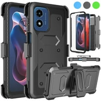 eBizWare Moto G Play 4G 2024 Case, with [Built-in Screen Protector] and Belt Clip Holster, Shockproof Heavy Duty Protective Kickstand Phone Case Cover for Motorola Moto G Play 4G 2024 - Black