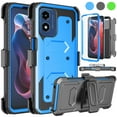 thumbnail image 1 of eBizWare Moto G Play 4G 2024 Case, with [Built-in Screen Protector] and Belt Clip Holster, Shockproof Heavy Duty Protective Kickstand Phone Case Cover for Motorola Moto G Play 4G 2024 - Black/Blue, 1 of 9