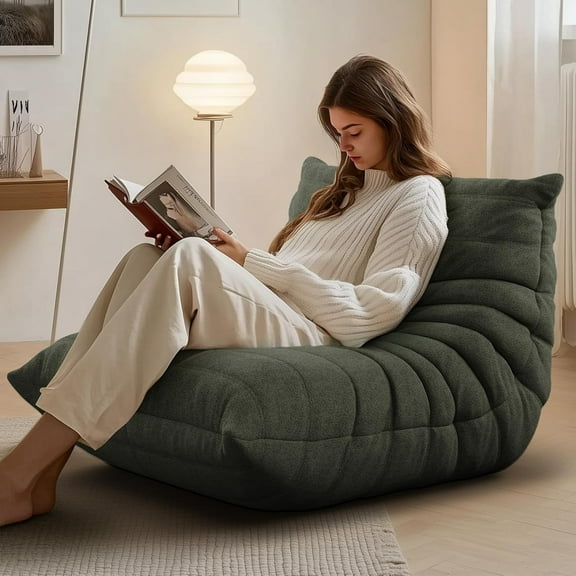 eChamp Oversized Bean Bag Chair for Adults,Large Teddy Plush Floor Single Sofa Memory Foam Lounge Chair for Living Room,Green