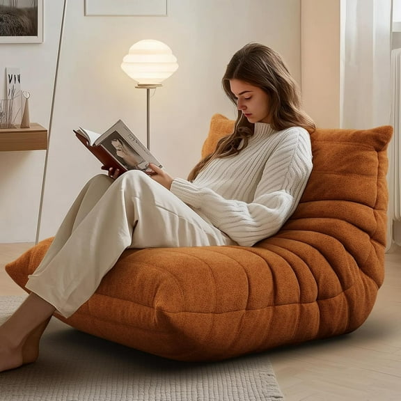 eChamp Oversized Bean Bag Chair for Adults,Large Teddy Plush Floor Single Sofa Memory Foam Lounge Chair for Living Room,Orange