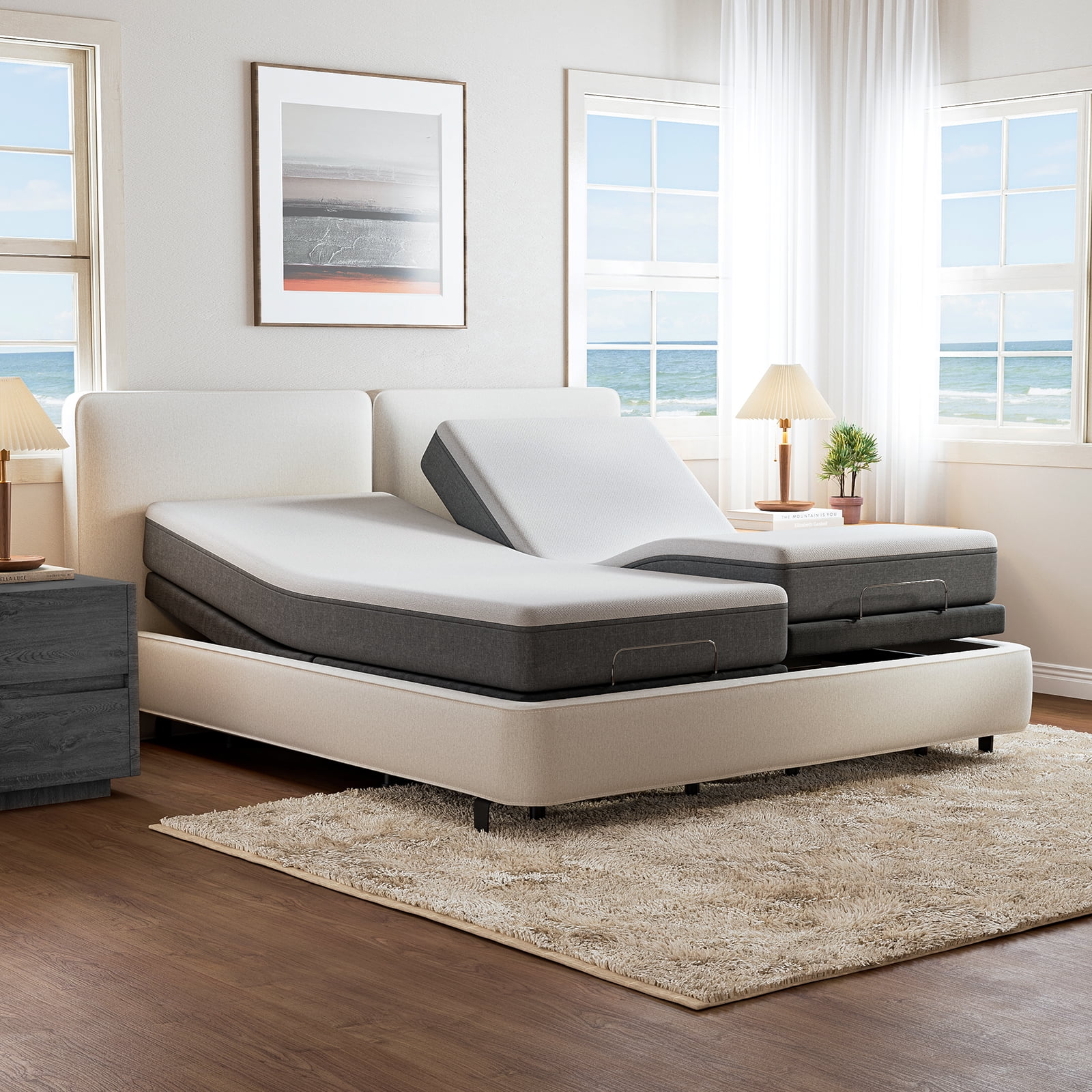 eChamp Split King Adjustable Bed Frame,Power Adjustable Bed Base without Mattress,Head and Foot
