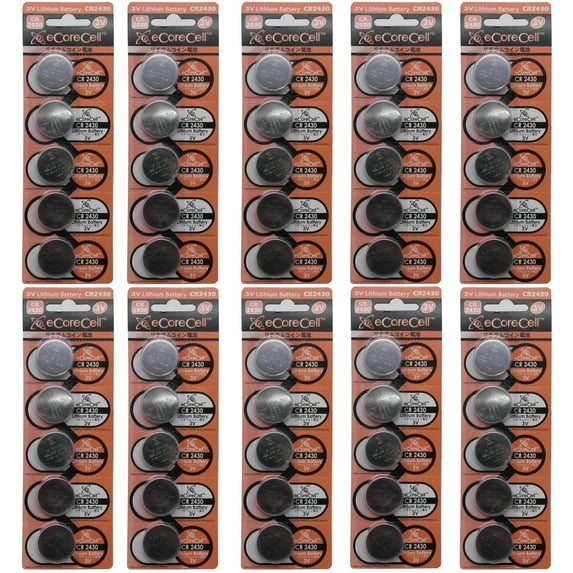 eCoreCell (50pcs) CR2430 5011LC 3V 3 Volt Lithium Single Use Non-rechargeable Button Coin Cell Battery
