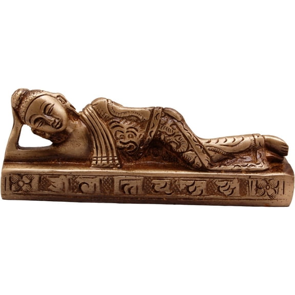 eCraftIndia Reclining Buddha Brass Showpiece (10 cm x 3 cm x 4, Brown)
