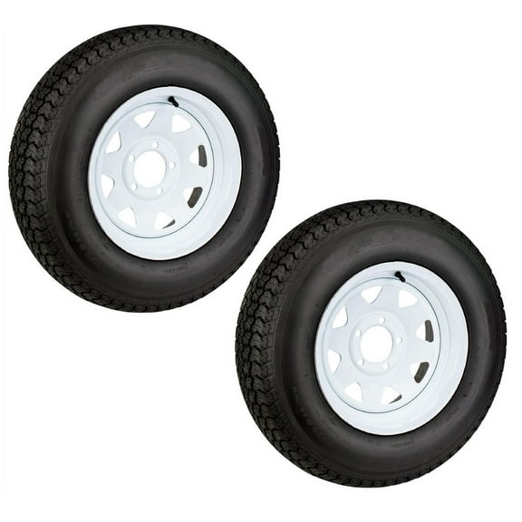 eCustomrim 2-Pack Mounted Radial Trailer Tire On White Rim ST215/75R14 Load C 5 Hole Wheel