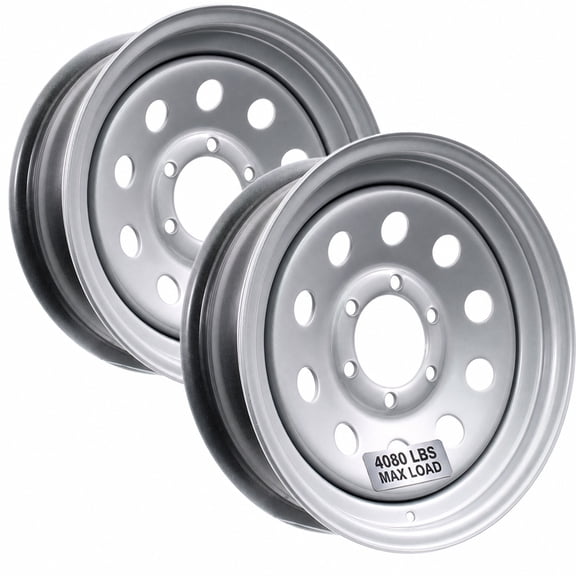 eCustomrim 2-Pack Trailer Rim 15 Inch 15X6 6 Lug On 5.5 Inch Center Silver Wheel