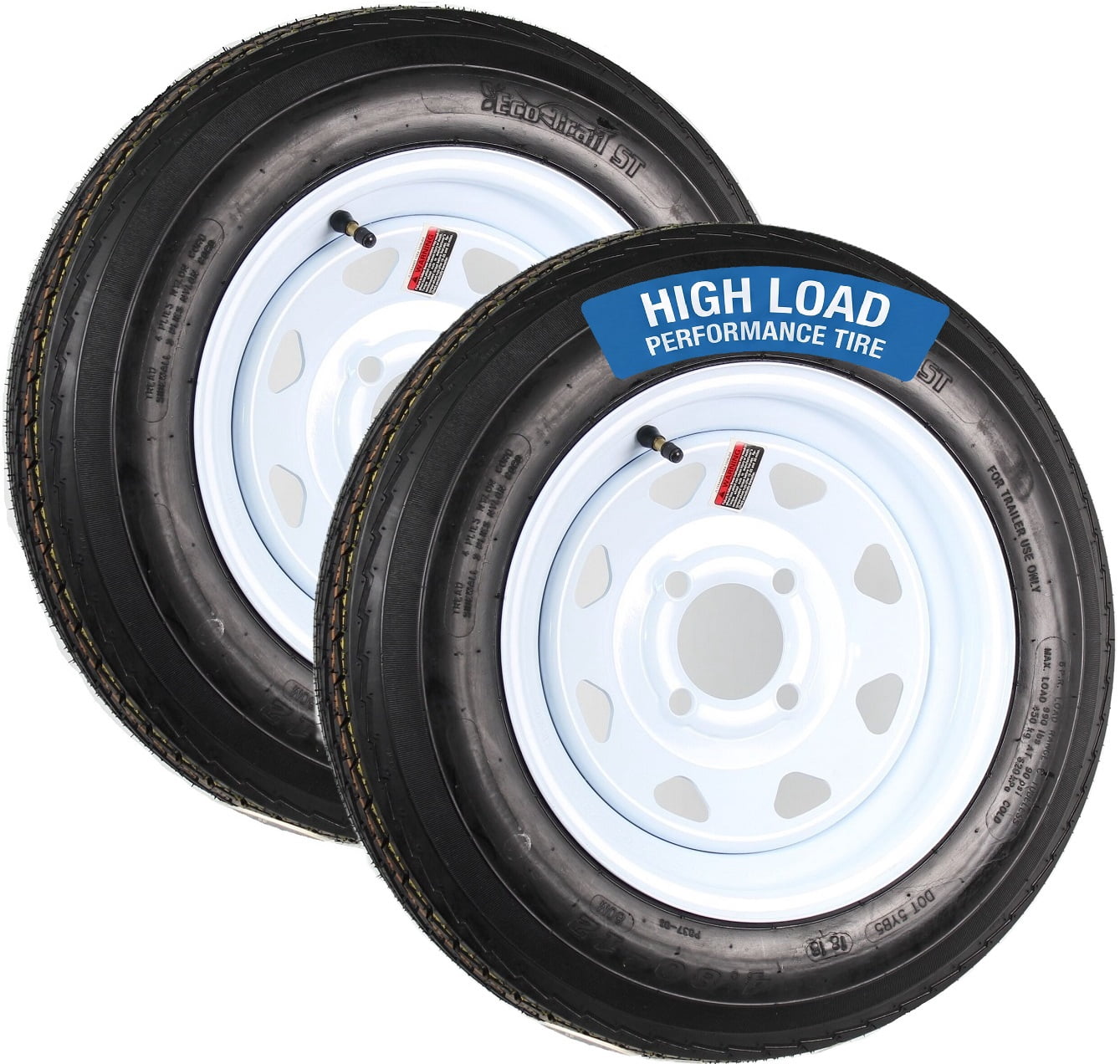 eCustomrim 2-Pack Trailer Tire Rim 4.80-12 480-12 Load C 12 Inch 4 Lug White Wheel