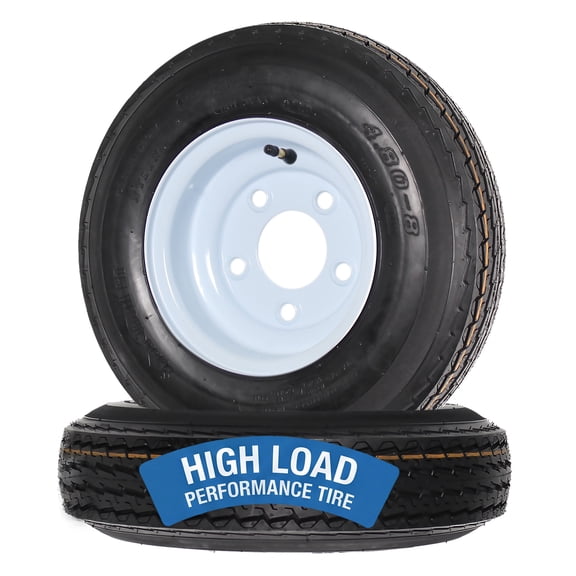 eCustomrim 2-Pack Trailer Tire Rim 4.80-8 480-8 Load C 8 Inch 5 Lug White Wheel