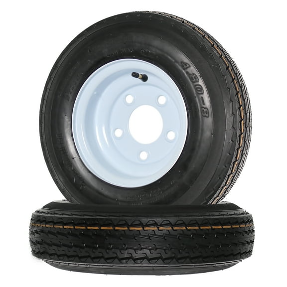 eCustomrim 2-Pack Trailer Tire On Rim 480X8 4.80-8 480-8 Load Range C 5 Lug White Wheel