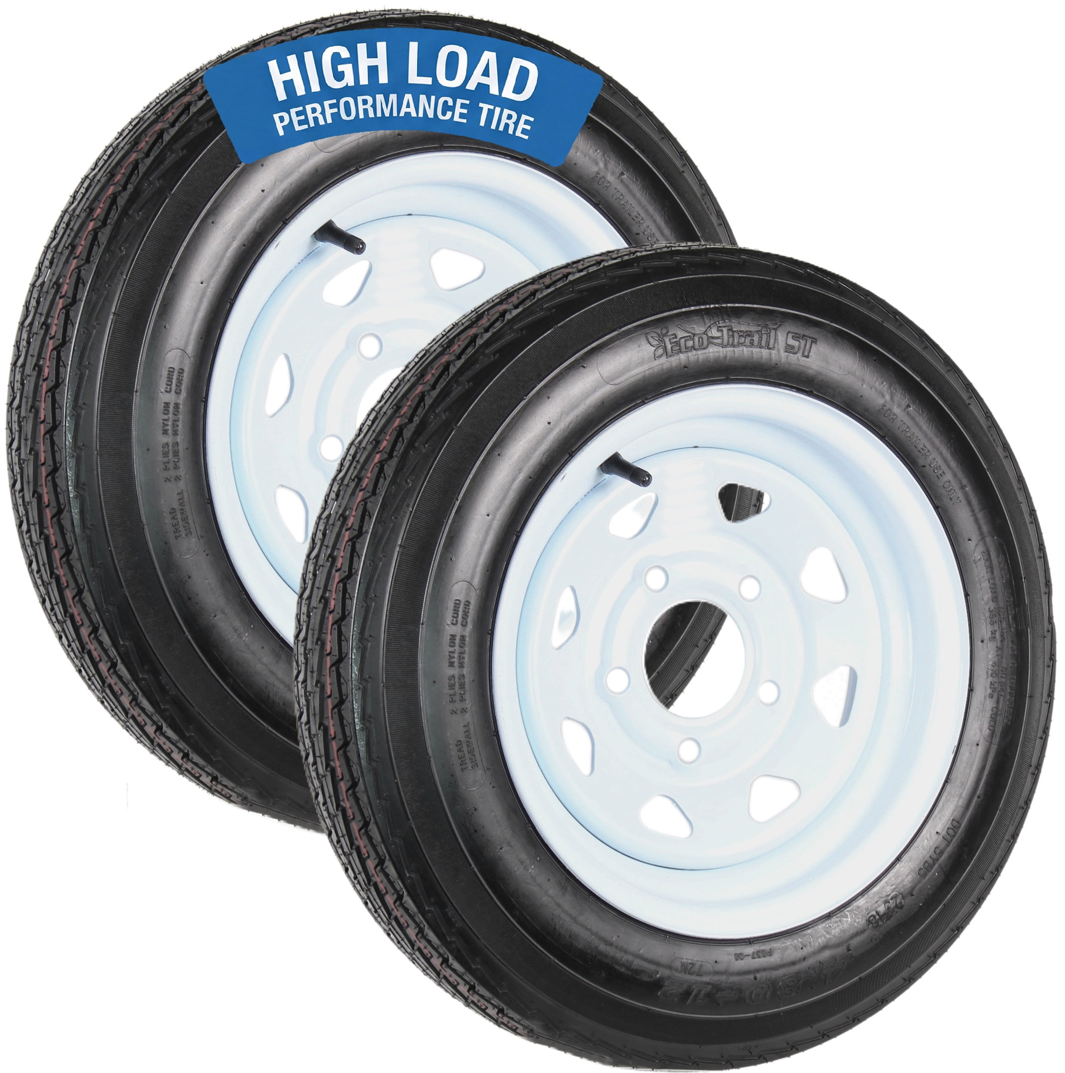 eCustomrim 2-Pack Trailer Tire Rim 4.80-12 480-12 Load C 12 Inch 5 Lug White Wheel