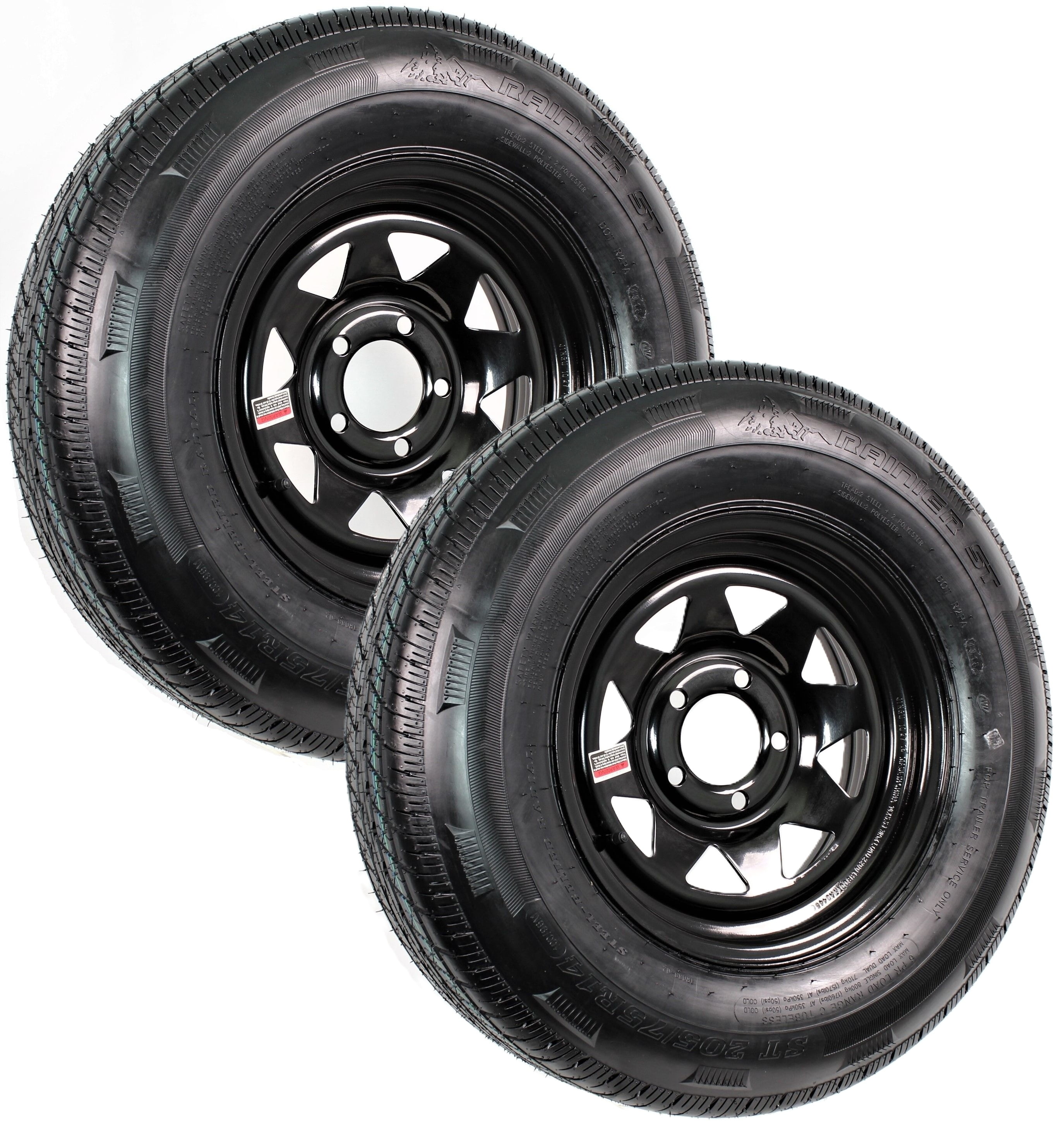 2-Pack Trailer Tire and Rim Combo, Radial ST205/75R14 LRD 5-4.5 Black ...