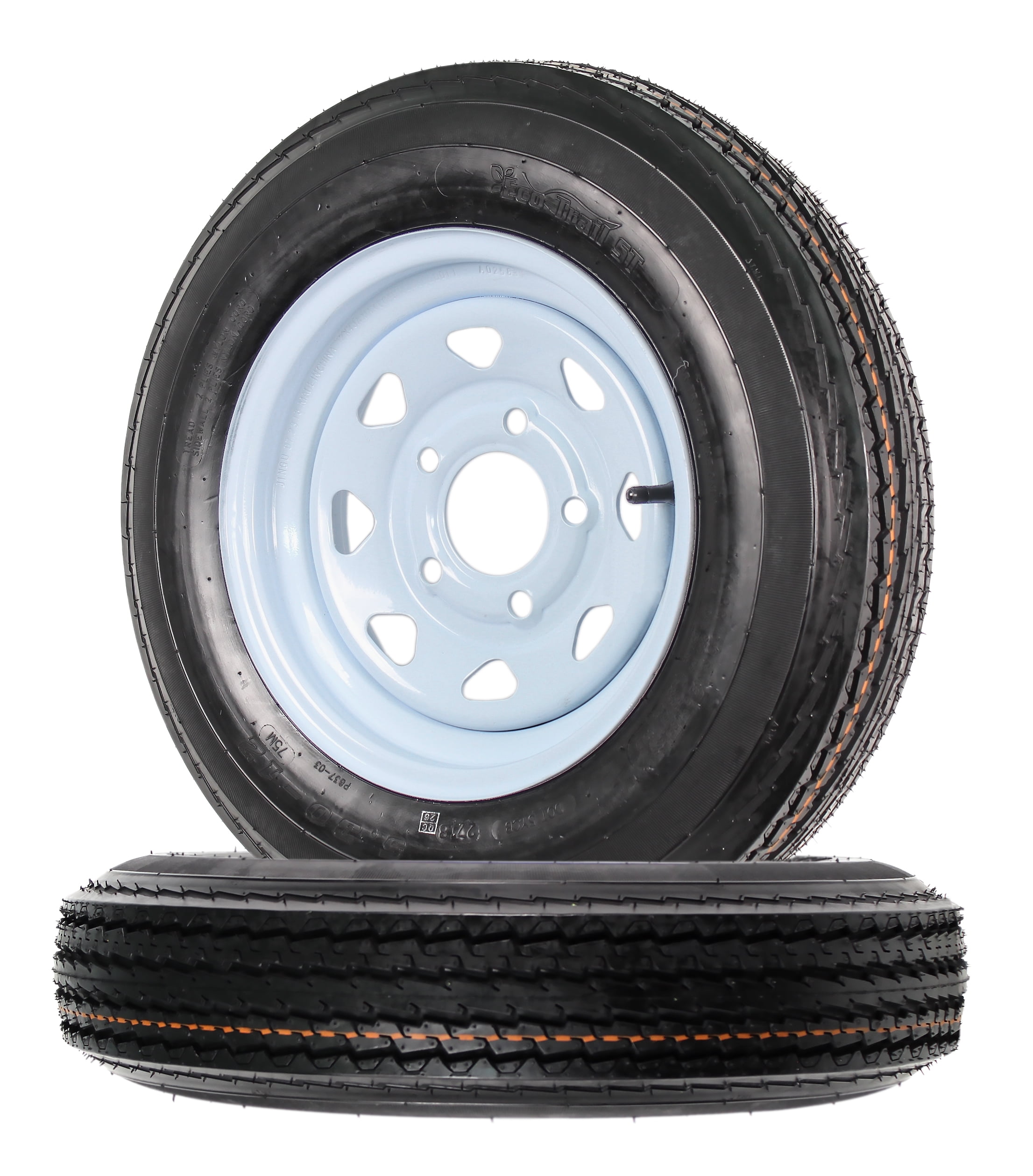 eCustomrim 2-Pack Trailer Tires On Rims 5.30-12 530-12 5.30 X 12 5 Hole Wheel White Spoke