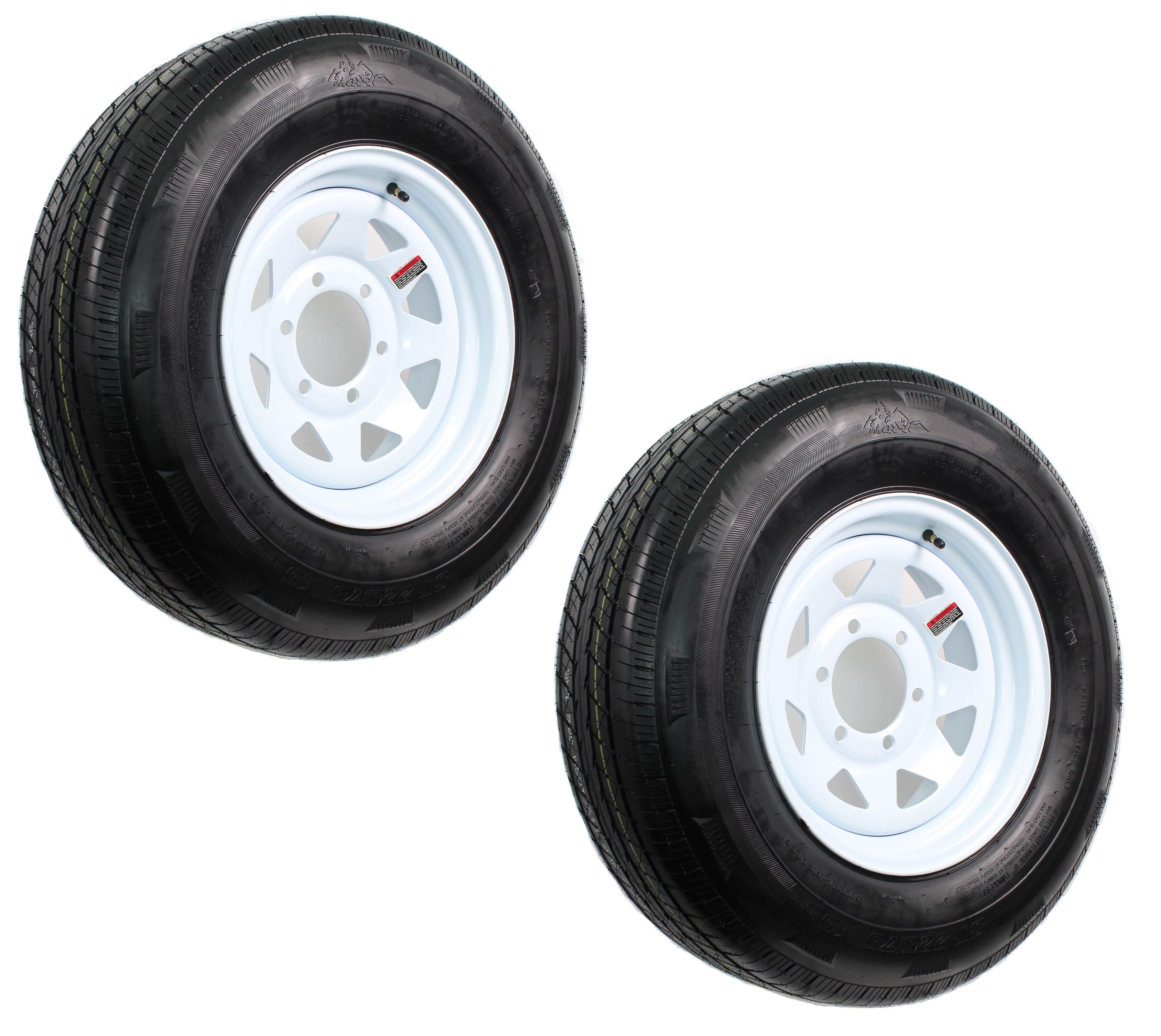 eCustomrim 2-Pack Trailer Tires Rims ST225/75D15 H78-15 225/75-15 Load D 6 Lug White Wheel