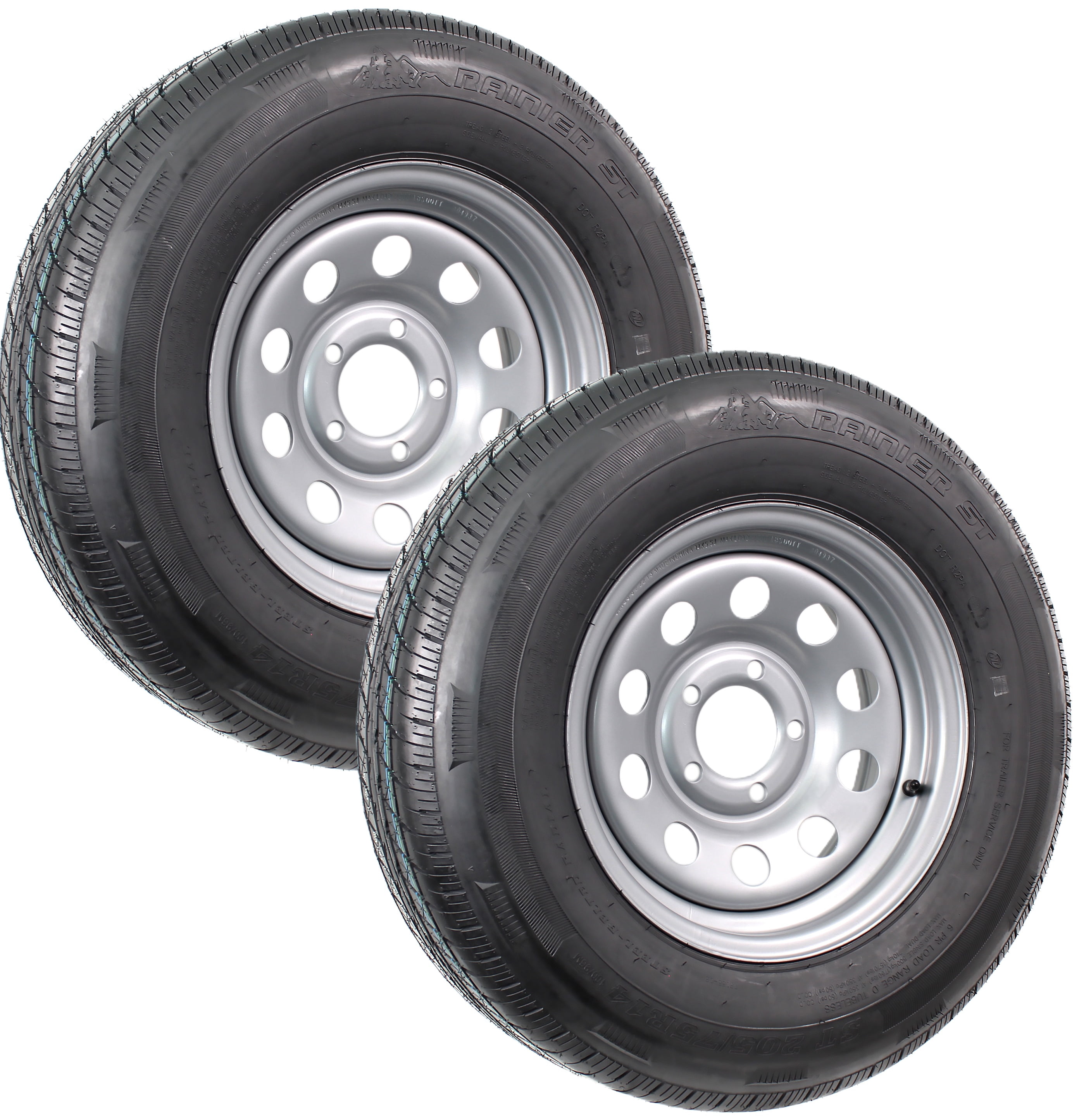 eCustomhitch 2-Pack Pre-Mounted Radial Trailer Tires & Rims ST205/75R14 ...