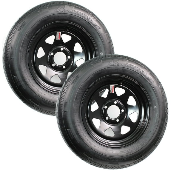 eCustomRim 2-pack radial trailer tire and rim ST205/75R15 Load D 5-4.5 Black spoke wheel