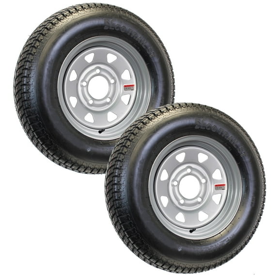 eCustomrim 2-Pk Radial Trailer Tire On Rim ST175/80R13 175/80 13 Load D 5-4.5 Silver Wheel