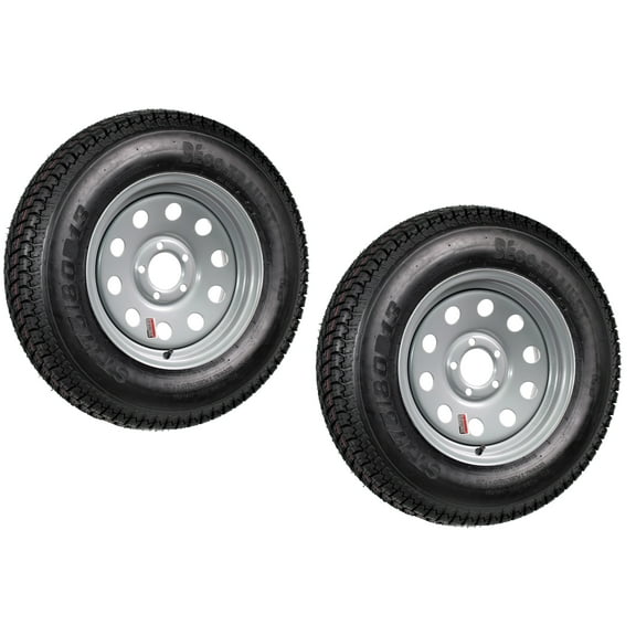 eCustomrim 2-Pk Radial Trailer Tire Rim ST175/80R13 175/80R Load C 5 Lug Silver Mod Wheel
