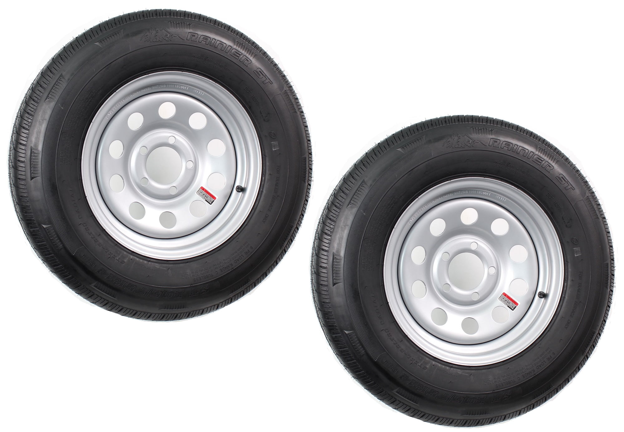 Trailer Rims Front View 2-Pack Pre-Mounted Radial Trailer Tires & Rims ST205/75R14 Load C 5 Lug ...