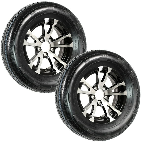 eCustomrim 2-Pk Radial Trailer Tire Rim ST205/75R15 Load C 5 Lug Aluminum T07 Black Wheel