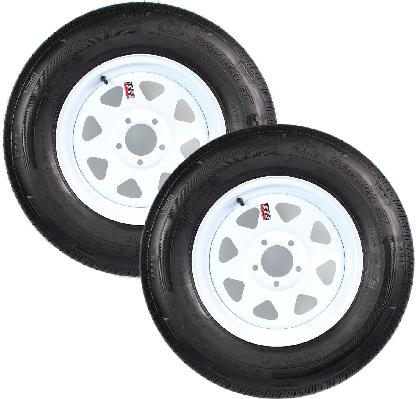 eCustomrim 2-Pack Trailer Tire Rim ST225/75R15 Load D 15 Inch 5 Lug White Wheel