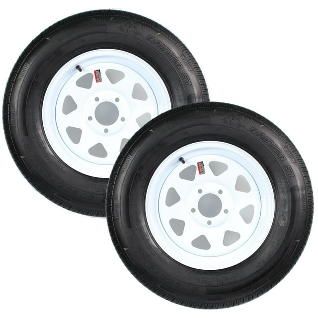 2-Pack Radial Trailer Tire, ST225/75R15 LRD on White Spoke Wheel ...
