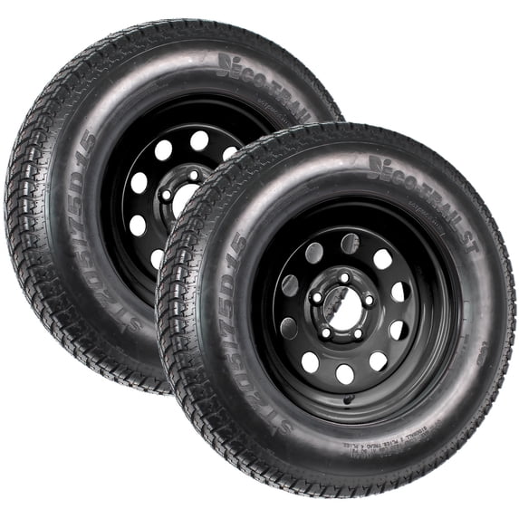eCustomrim 2-Pack Trailer Tire Rim ST205/75D15 Load C 15 Inch 5 Lug Black Wheel