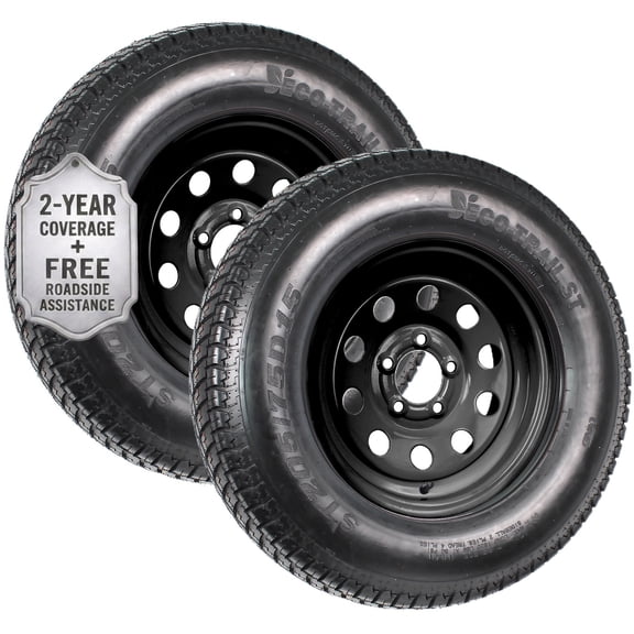 eCustomrim 2-Pack Trailer Tire Rim ST205/75D15 Load C 15 Inch 5 Lug Black Wheel