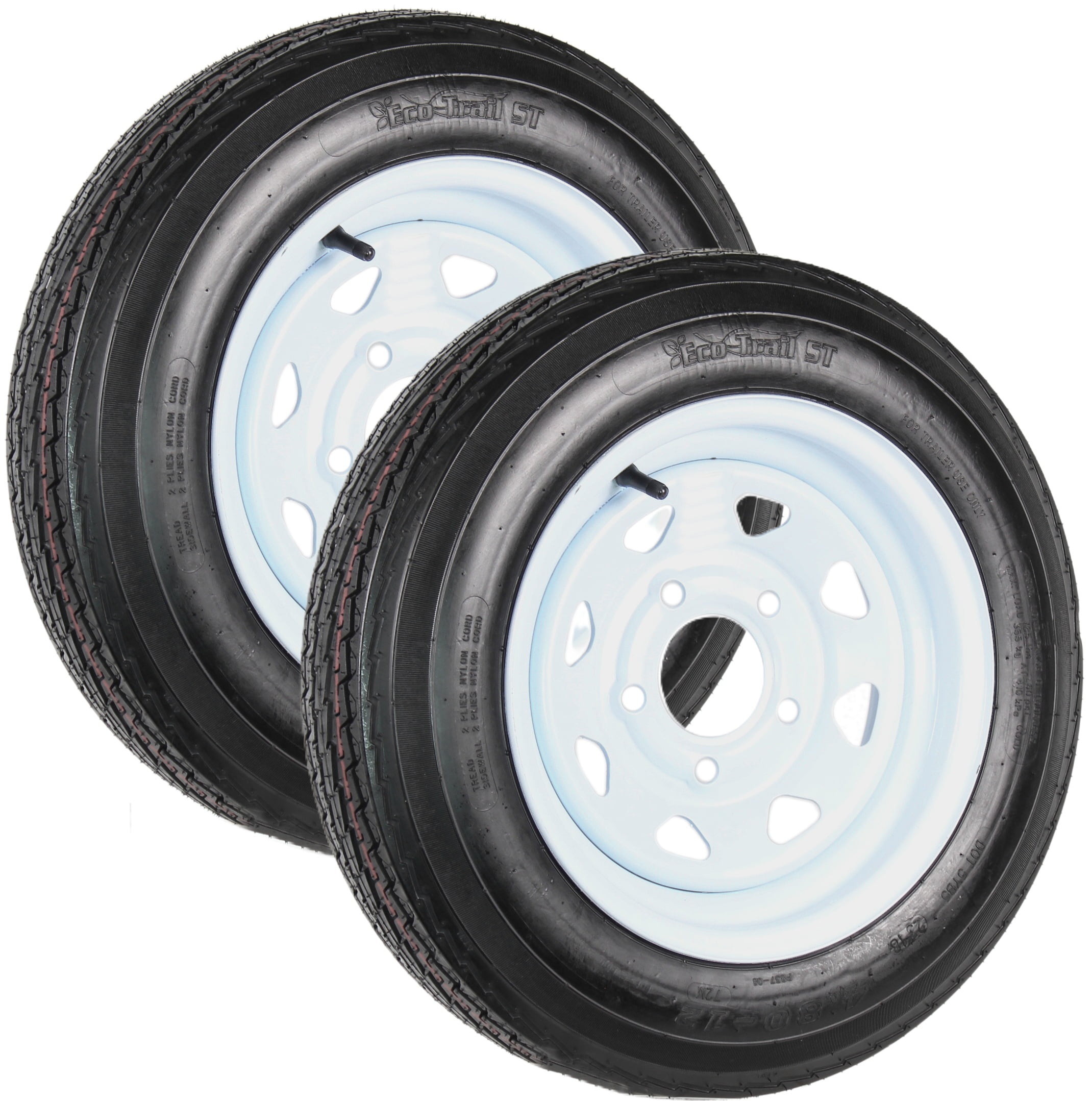 eCustomrim 2-Pk Trailer Tire On Rim 4.80-12 Load B 5 Lug White Spoke Wheel 2 Year Warranty