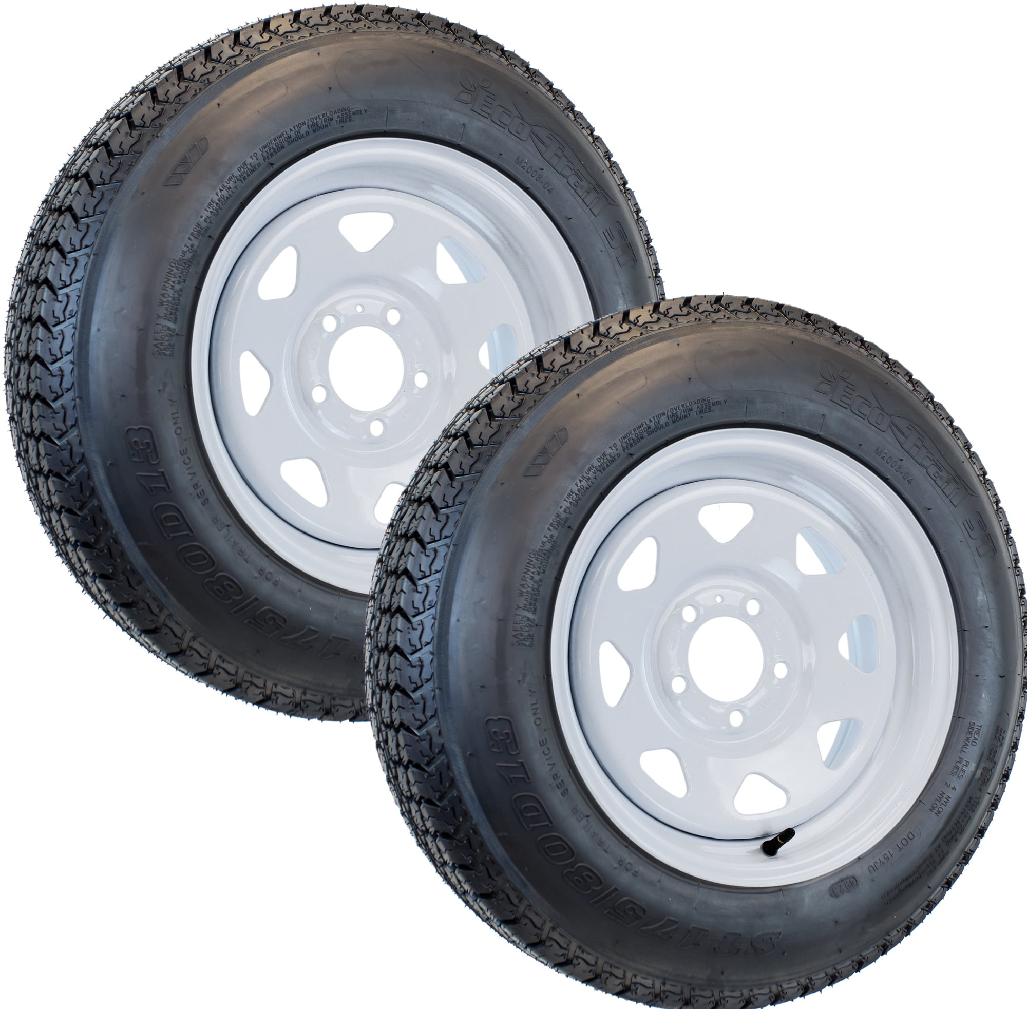 eCustomrim 2-Pk Trailer Tire On Rim ST175/80D13 175/80 D 13 Load B 5 Lug White Spoke Wheel