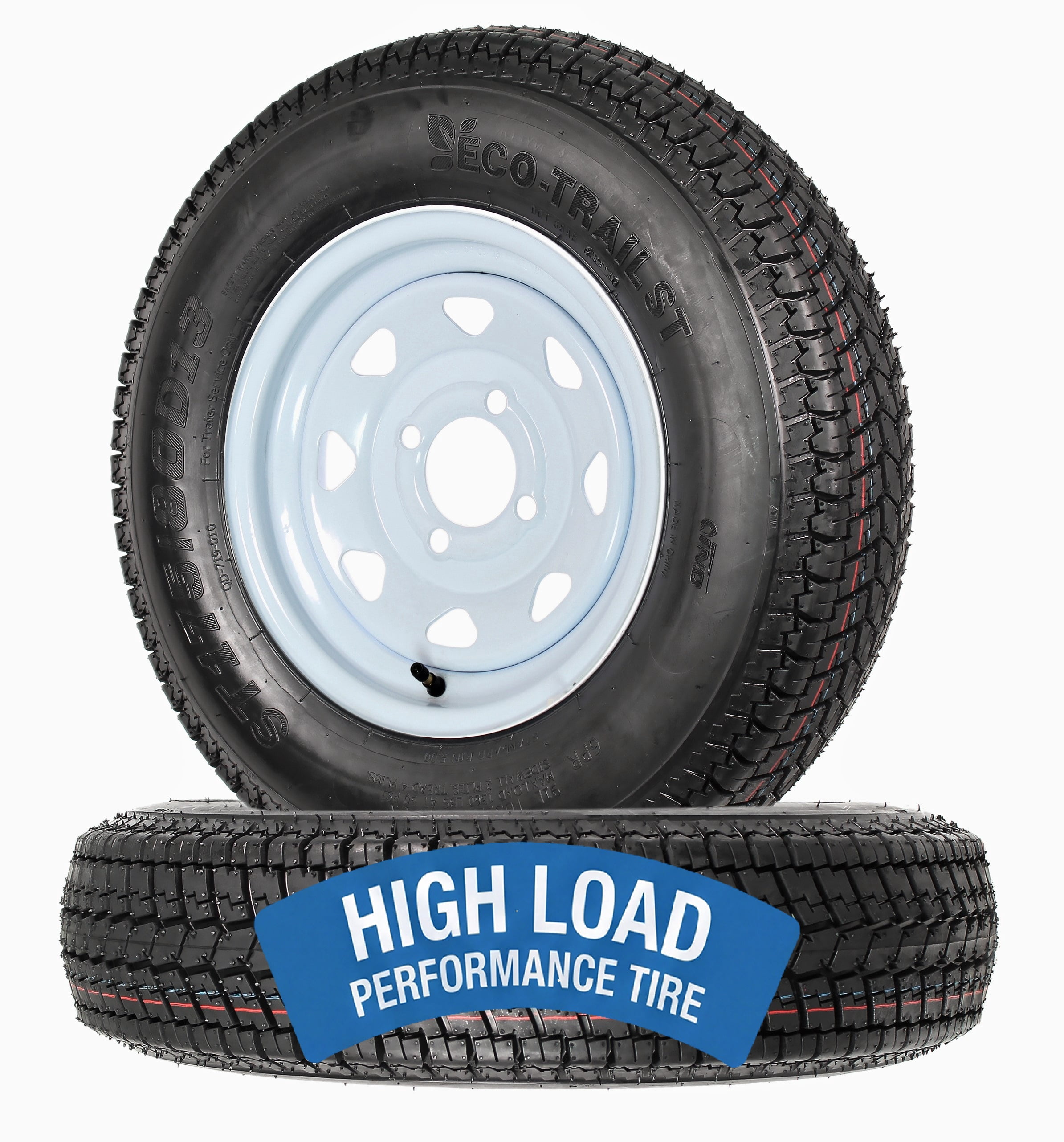 eCustomrim 2-Pack Trailer Tire Rim ST175/80D13 Load C 13 Inch 4 Lug White Wheel