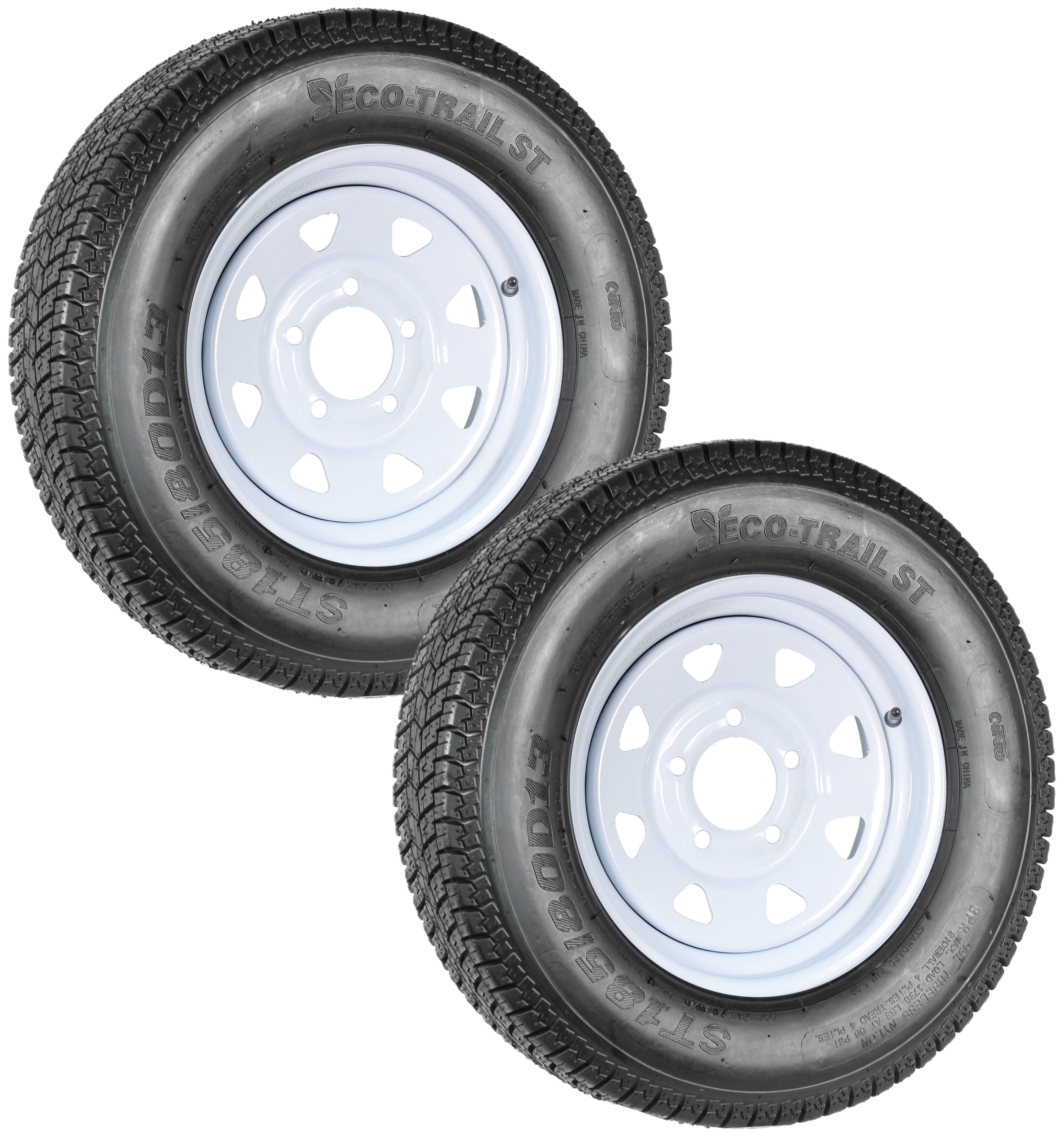 eCustomrim 2-Pk Trailer Tires On Rims ST185/80D13 5L Load C ST White Wheel Boat Camper RV