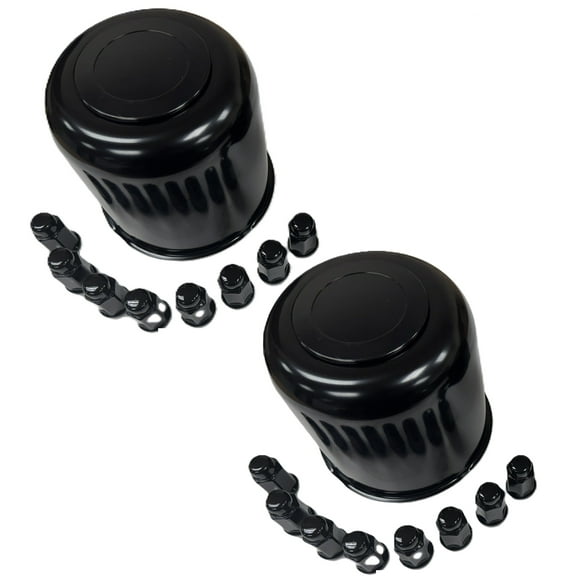 2-Pack Trailer Wheel Lug and Cap Sets - Black Hub Cover With 16 Painted Lugs 4.90 Inch Center