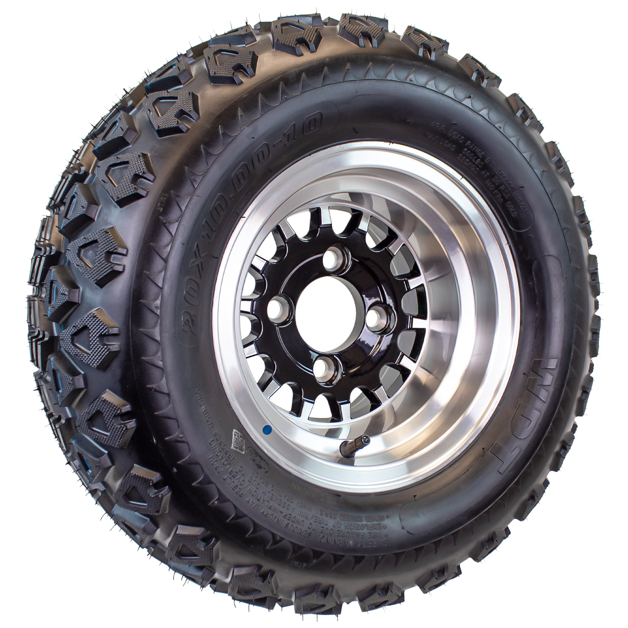 20X10.00-10 Golf Cart ATV Offroad Tire On 10X7 Gloss Black Rim A4 All ...