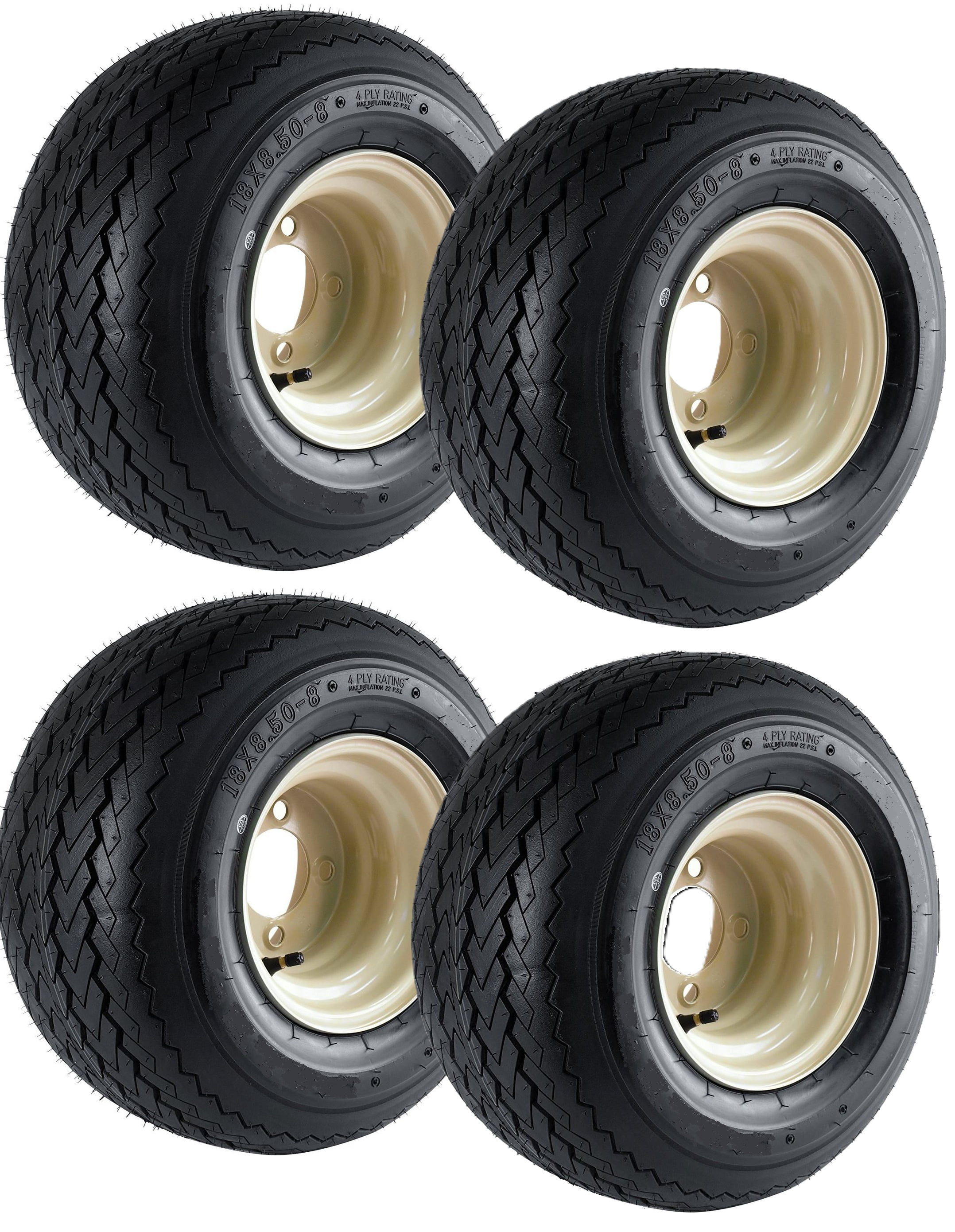 ECUSTOMRIM 4-Pack 8" Beige Tan Golf Cart Tires Wheels 18X8.50-8 18 x 8.5 x 8 E-Z-GO, Cushman, Yamaha, EZGO