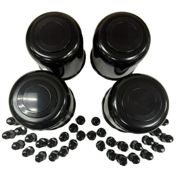 4-Pack Trailer Wheel Lug and Cap Sets - Black Hub Cover With 32 Painted Lugs 4.90 Inch Center